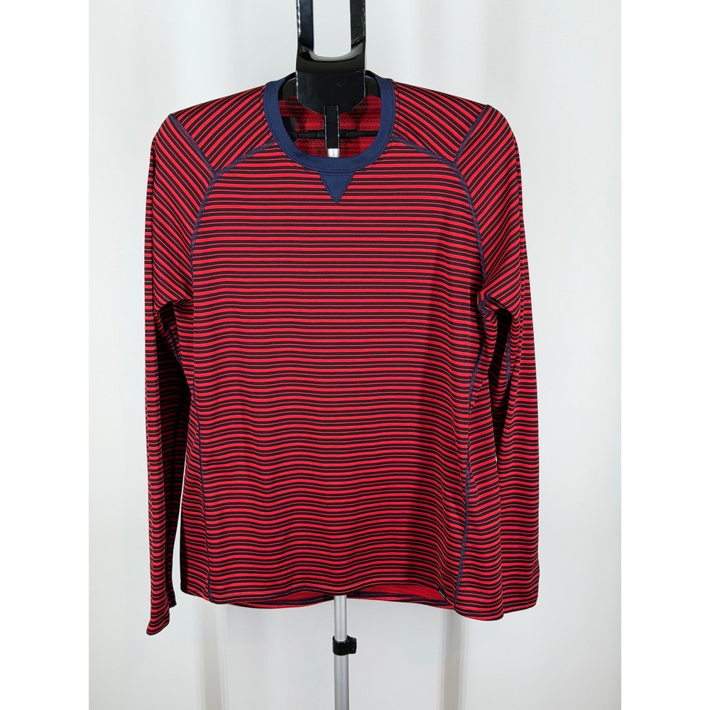 Patagonia Capilene Midweight Crew Base Layer Mens Large Red Navy Blue Striped